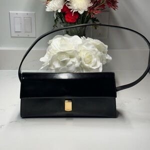 Furla Black Gloss Leather Shoulder Bag with Gold Hardware